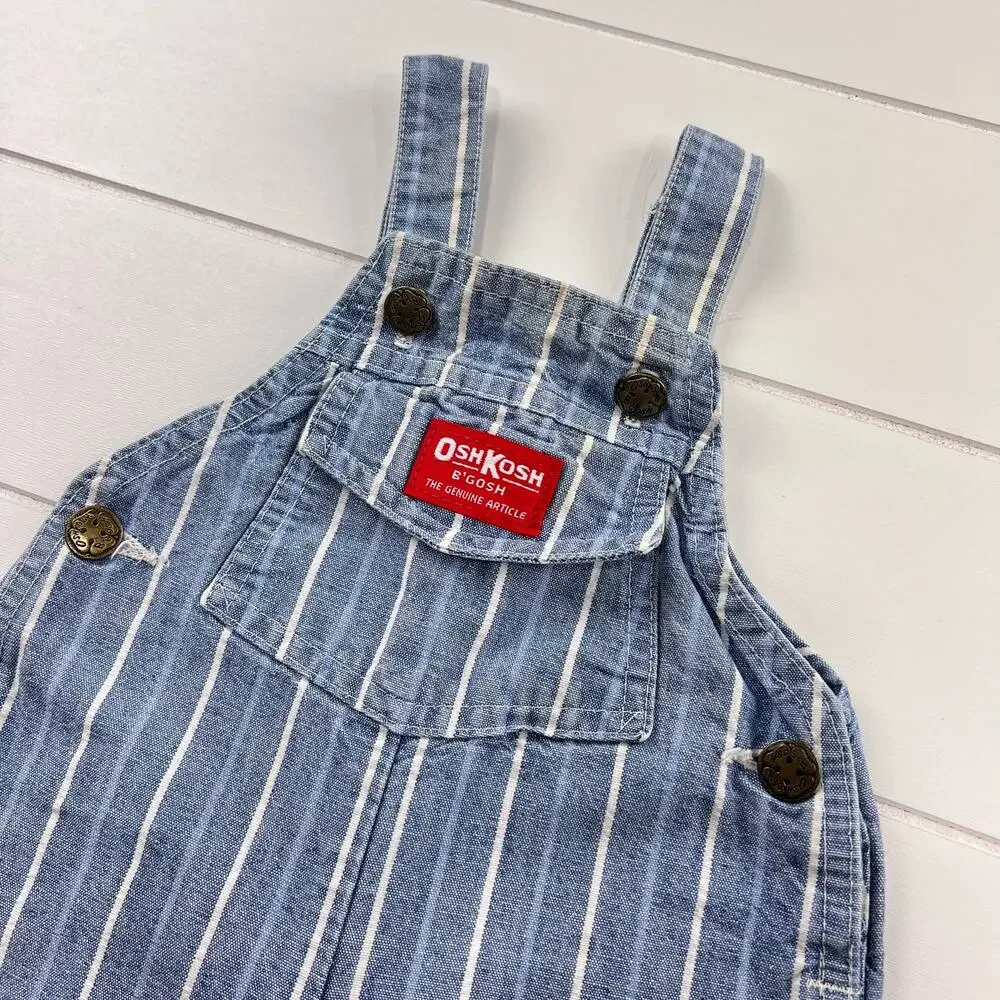 Oshkosh B’Gosh Vintage baby boys blue denim pin striped overalls size 12 Months